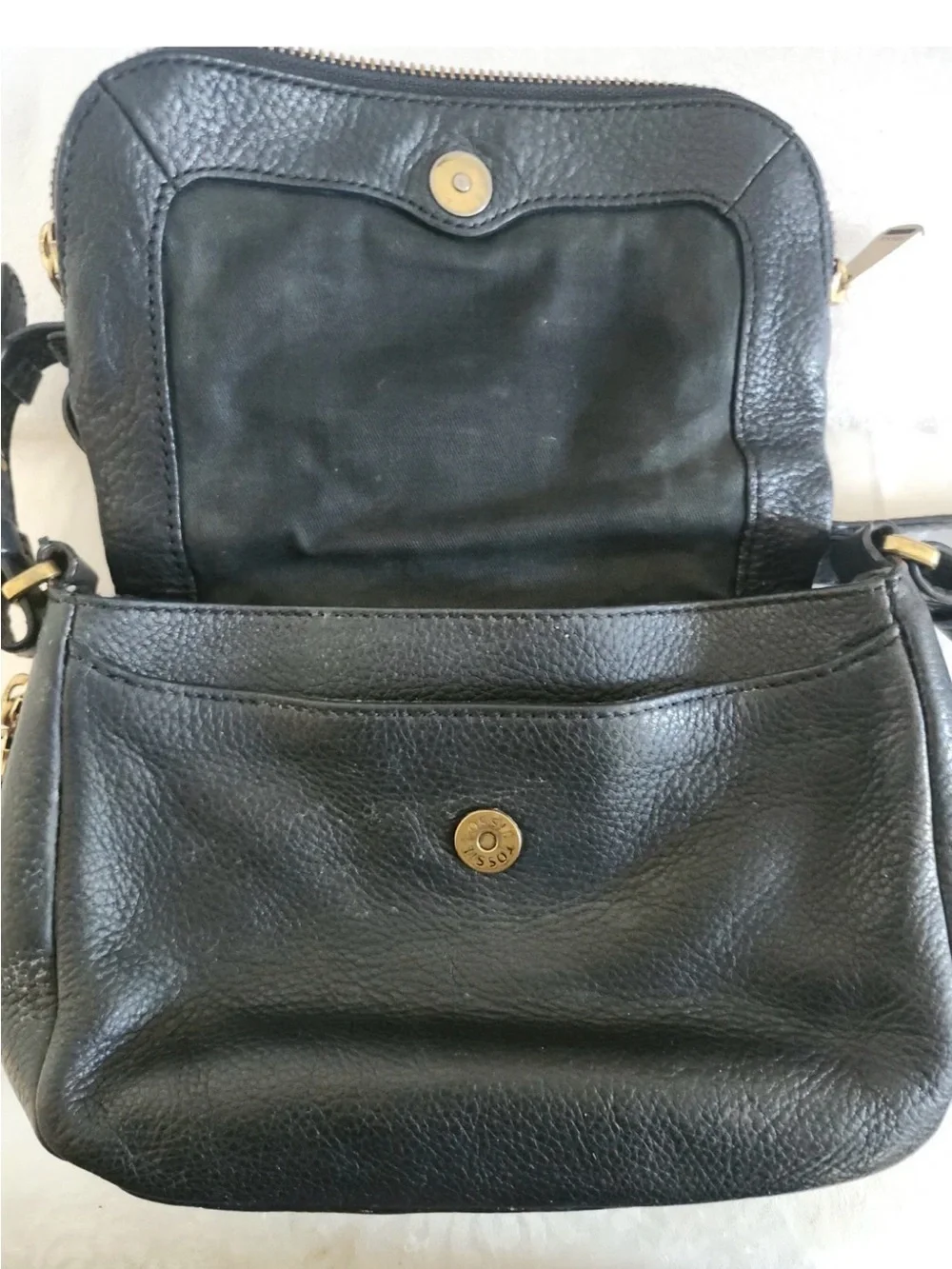 Vintage Fossil Preston Black Pebble Leather Flap Crossbody Shoulder Bag